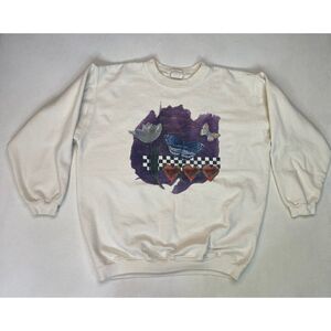 VINTAGE Nature Threads Butterfly Flower Heart Art Sweatshirt Women XL 90s